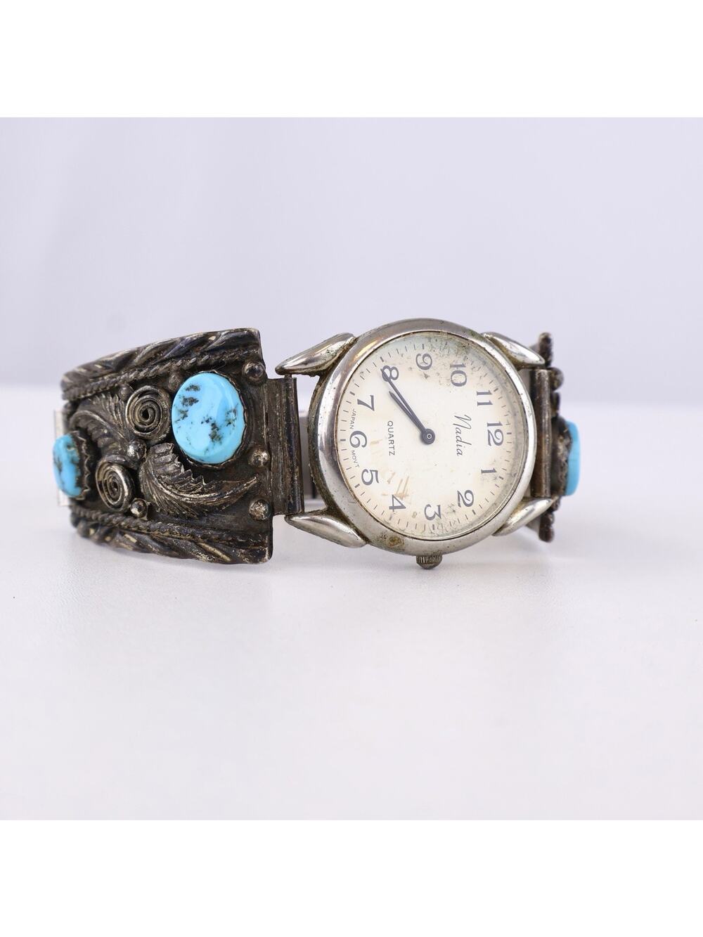 Nadia Quartz Watch Turquoise Sterling Silver Bracelet Southwestern 26.9mm Cuff